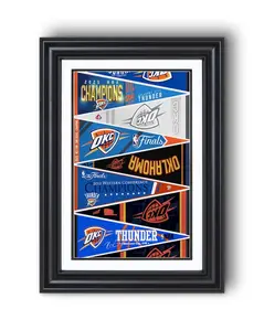 [Unframed] Oklahoma City Thunder “Vintage with 2025 Championship Pennant” Collection Print – Classic Basketball Wall Art