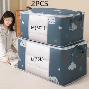 2-Piece Moisture-Proof Storage Bags Set, Medium & Large Capacity Non-Woven Fabric Dustproof Organizer for Clothes, Blankets, Moving Use