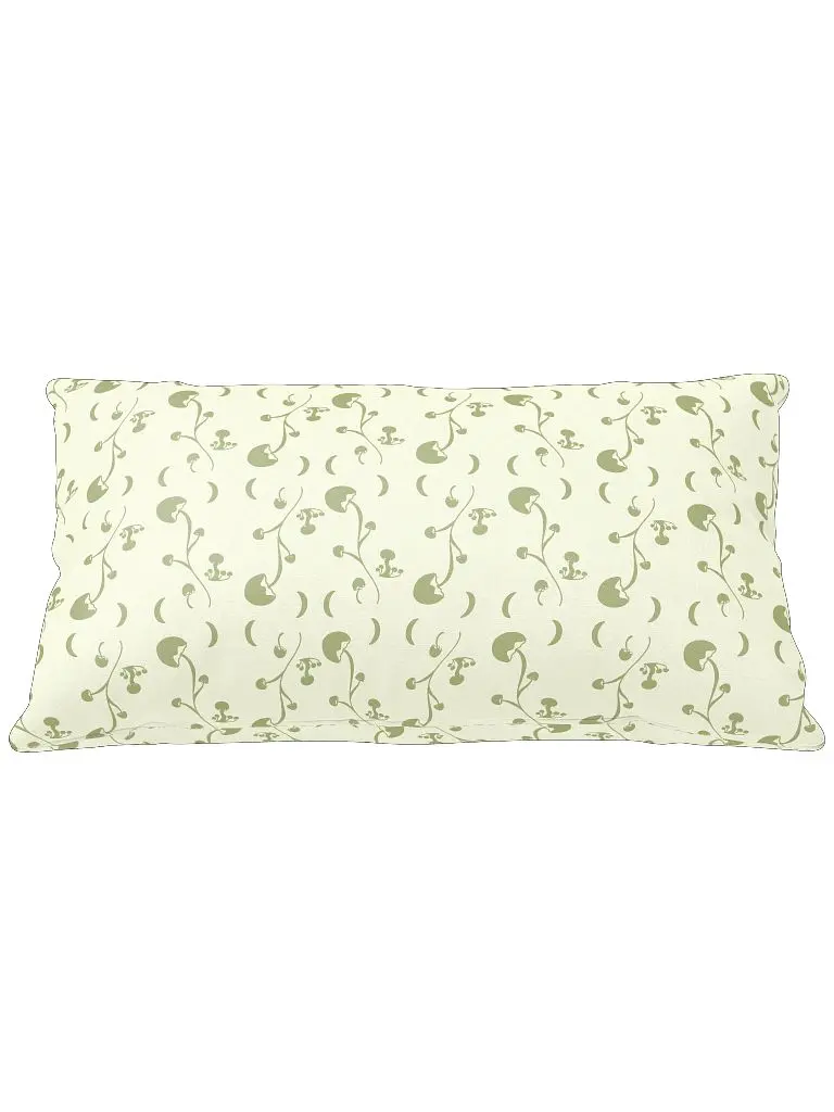 Soft Green Mushroom Vine &amp; Crescent Moon All-Over Print Pillow