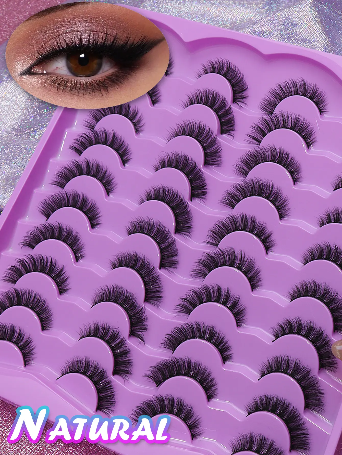 Multi-Size Synthetic Fiber False Eyelashes 5/7/10/20 Pair Pack - 0.05mm Fluffy Soft Dramatic 3D Belt-Style Slender Lashes, Comfortable for Club Daily Work Meetings, All Eye Shapes Cosmetic Beauty Tool