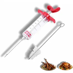 Meat Injector Syringe with Cleaning Brush,30ml/1oz Capacity Turkey Injector with 3"Needle,1 oz Brining Kit for Effortless Marinating Perfect for BBQ,Chicken,Thanksgiving Turkey,Steak&Grill