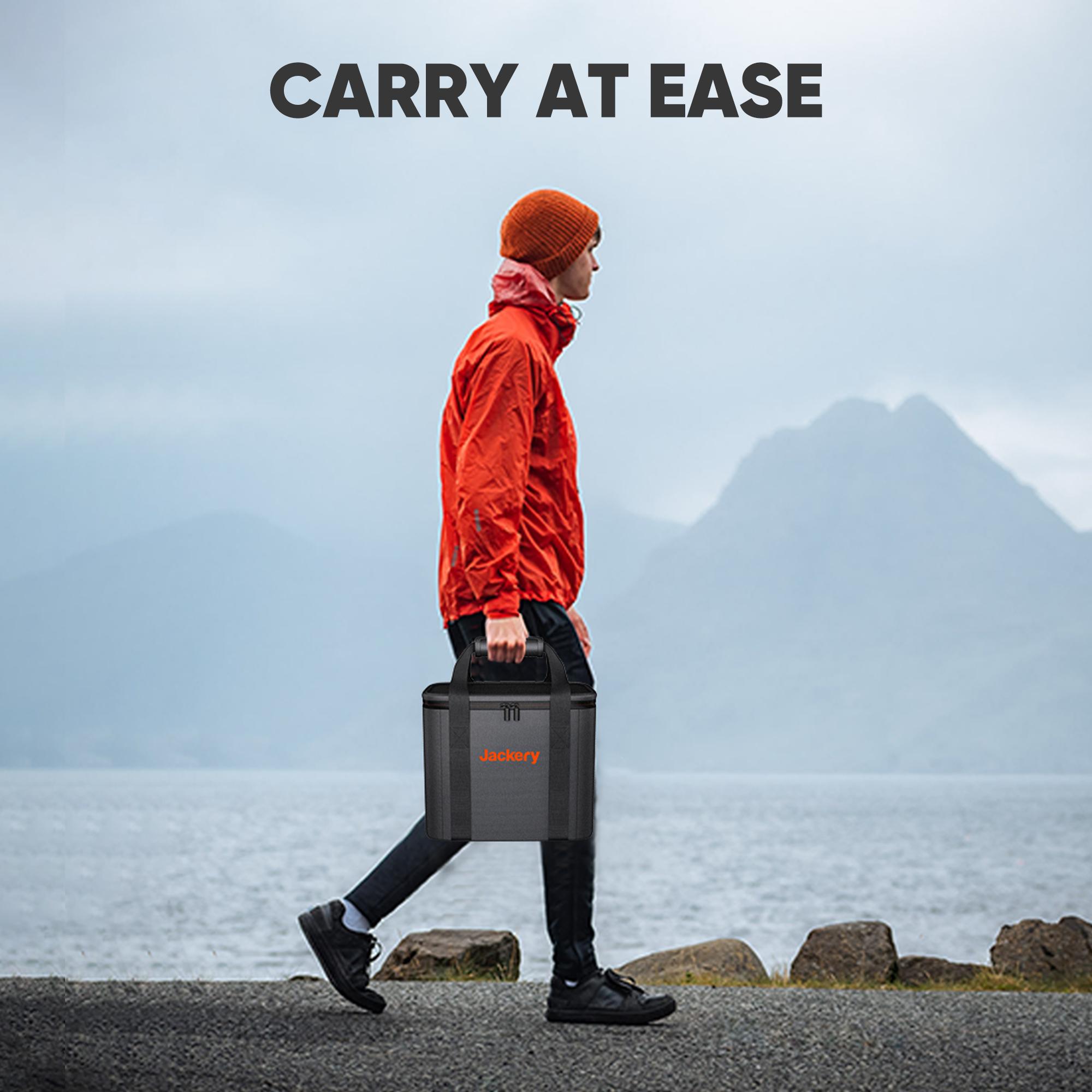 Shop worry-free with Jackery! 30-day easy returns, solid warranty support, quick delivery & up to 5 years of covera Keep your Explorer 240/300/500 safe with this sleek black Jackery carrying case!ge./6