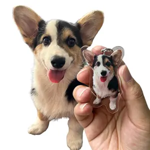 Custom Pet Acrylic Keychain – Personalized Dog Photo Keyring, Cute Corgi Charm, Handmade Clear Keychain, Unique Pet Lover Gift Accessory