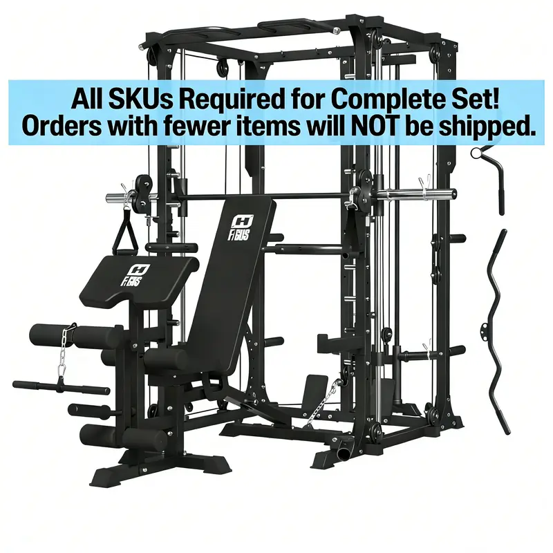 All-in-One Smith Machine Power Cage with Dual Cable Crossover, LAT Pulldown & Weight Stack System,Multifunctional Home Gym Machine with LAT Pulldown Adjustable Workout Equipment