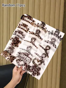 11pcs random leopard hair clip suit love flower multi-shape transparent texture Joker hair clip Clip In Claw Hair Claws Set