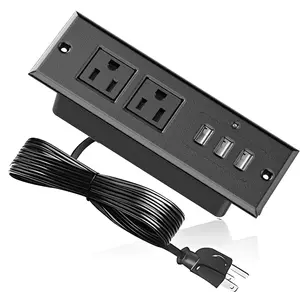 Recessed Power Strip with 2 Outlets 3 USB A Ports, Desktop Power Station Furniture Flush Mount Desk Outlet with Indicator Light, Recessed Outlet for Side Table/Sofa Table