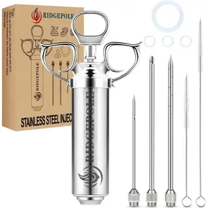 Meat Injector Marinade Injector with 3 Marinade Needles Turkey Injector Syringe 2oz Large Capacity Easter Day Gifts for Men Dad Husband Him 304 Stainless Steel for Meats Beef Turkey