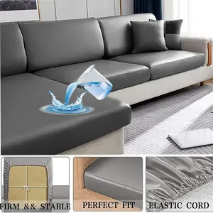 Waterproof Sofa Cushion Cover, Stretchable PU Leather, for L-Shaped Sofas, Recliner Covers, Furniture Protection, Living Room Use, Soft Sofa Protector, Elastic Sofa Slipcover