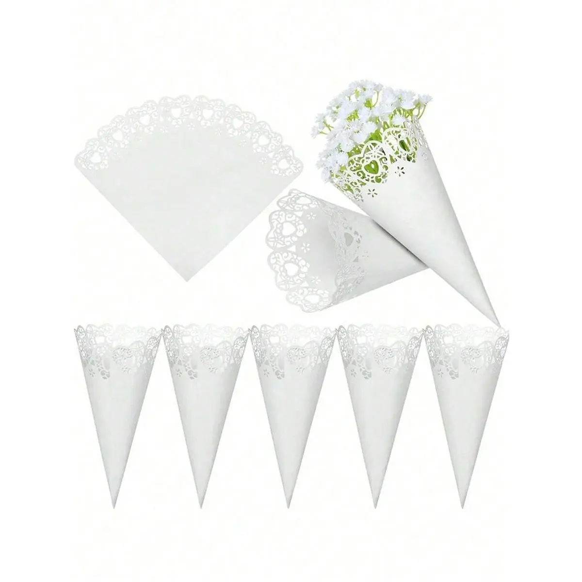 5 Wedding Paper Cones, Hollow Multicolor Confetti Paper Cones, Laser Cut Heart Pattern, Party Wedding Favor
