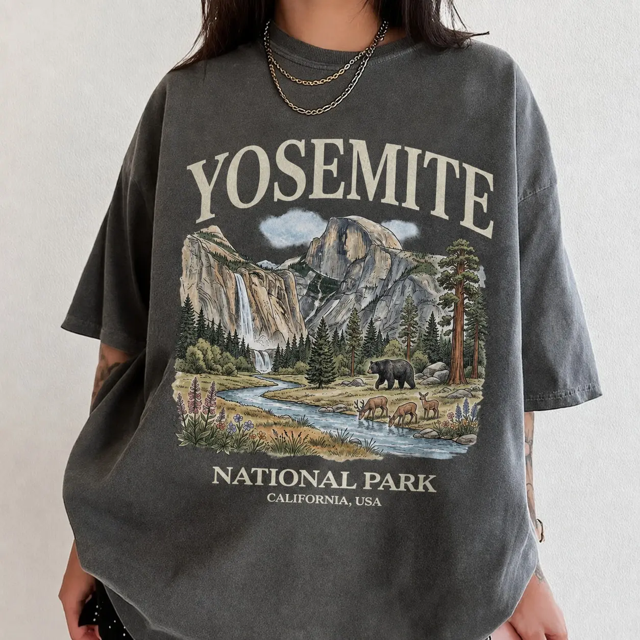 Yosemite National Park Vintage T-Shirt, California Mountain Bear Graphic Tee, Outdoor Hiking Nature Shirt, Retro Travel Adventure Gift