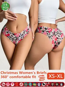 14-piece set of women's Christmas-themed panties, suitable for Christmas, Halloween, Valentine's Day; can be worn during autumn and winter yoga, fitness, dance, hiking, and leisure sports; featuring various prints in women's underwear.