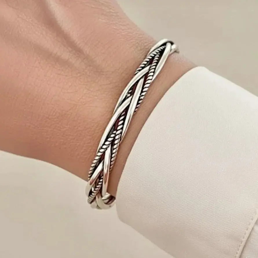 Modmints Handmade Adjustable Open Cuff Bracelet - Oxidized Vintage Viking Twist Knot Bohemian Artisan Symbolic Statement Jewelry, Elegant Enduring Gift for Her, Handmade Cuff Bracelets