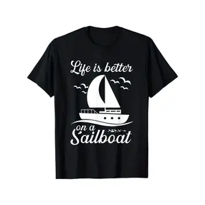Life is Better on a Sailboat Men'S T-Shirt - Funny Nautical Graphic Tee, 100% Cotton 260gsm Soft Round Neck Short Sleeve, Casual Comfort Fit S-XXXL, All-Season Casual Attire, Leisure Clothing, Playful DesigTshirt Streetwear Summer Casual Shortsleeve Bla87