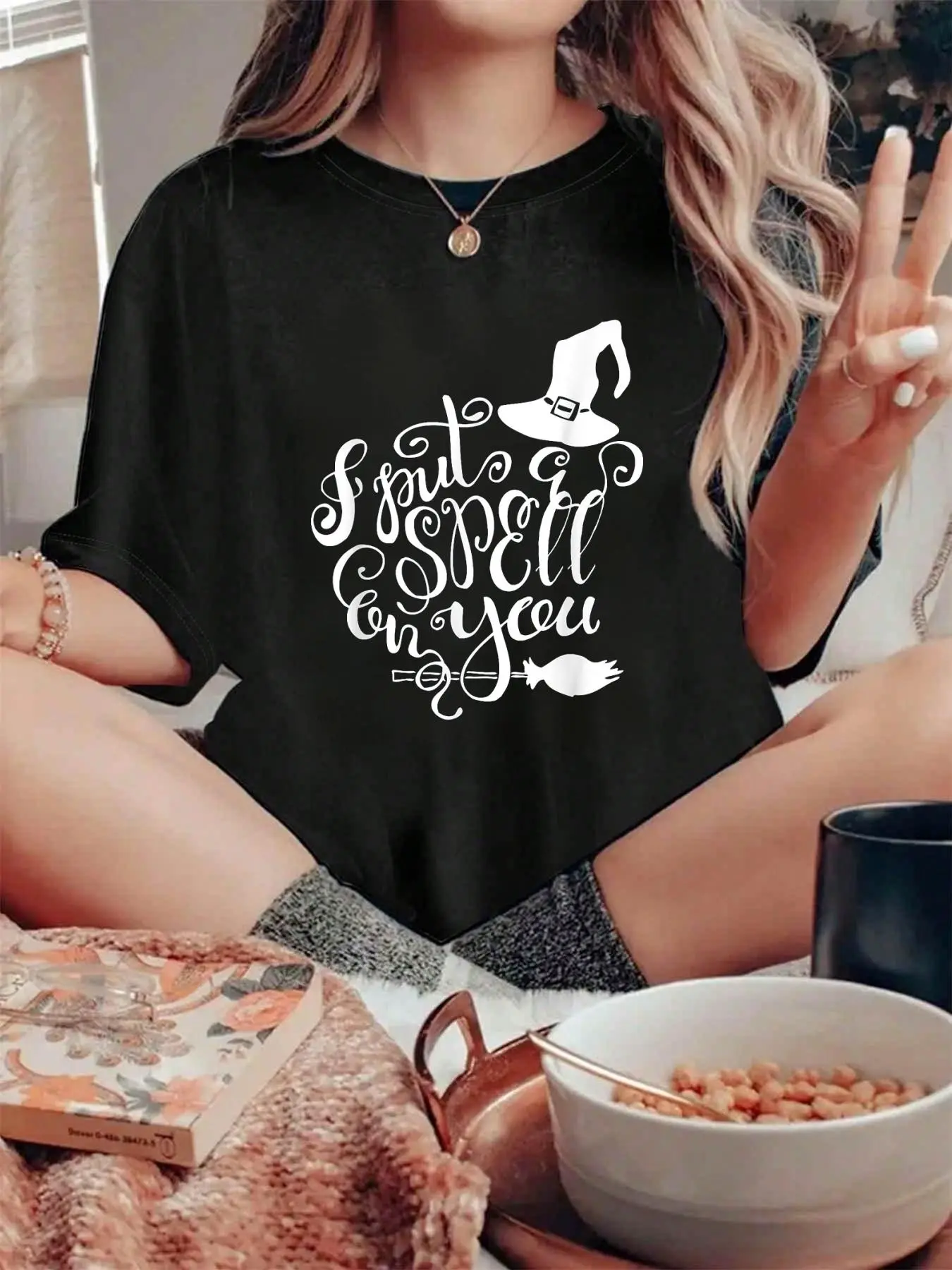 100% pure cotton I Put A Spell On You - Funny Halloween Quote Witch Costume T-Shirt printed t-shirts for women