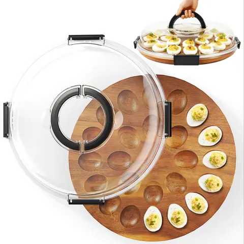 Upgraded Wooden Deviled Egg Tray with Lid, 24 Slots, Perfect for Parties and Home Kitchen, Dishwasher Safe Cover, Household Items