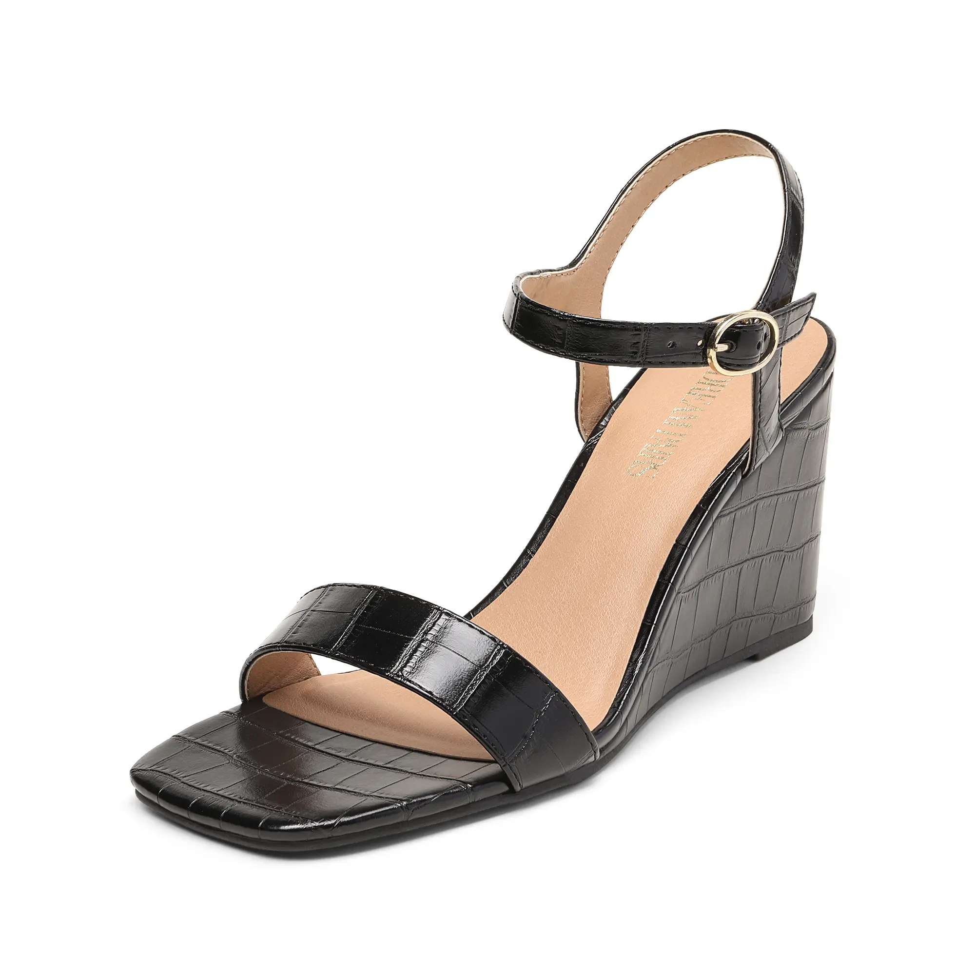 Dream Pairs Women's Wedge Sandals, Classic Square Toe Slingback Comfortable Heels with Decorative Stitch, Lightweight PU Leather Walking Shoes with Adjustable Buckle, Heeled, Stylish, Adjustable Slingback Sandals