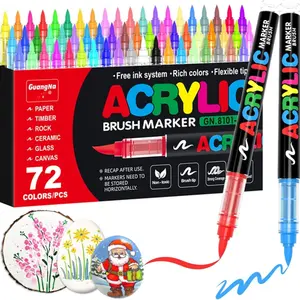 Guangna Acrylic Paint Markers, 72 Colors Acrylic Brush Marker with Direct-Liquid Ink Control System, Christmas and Halloween gifts， Professional-Grade Paint Pen for Rock Painting, Canvas, Glass, Plastic, Fabric & Creative Crafts