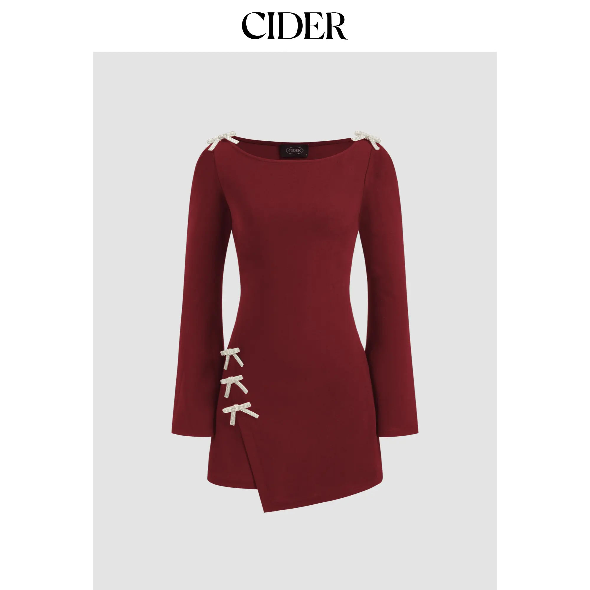 Cider Women's Casual Knit Sweater Dress - Solid Round Neck Mini Dress with Bowknot for Daily Basic Wear, Casual Dresses