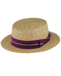 Unisex Grosgrain Ribbon Straw Skimmer Boater Straw Hat