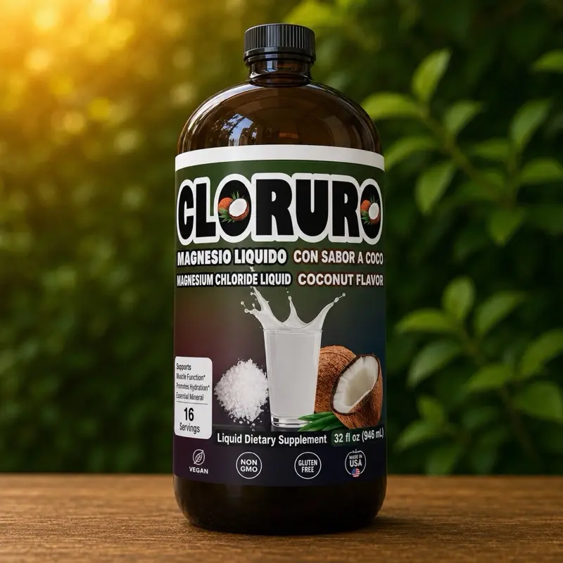 Cloruro de Magnesio Líquido Sabor Coco 32 fl oz (946 mL) | Magnesium Chloride Liquid Supplement | 16 Servings