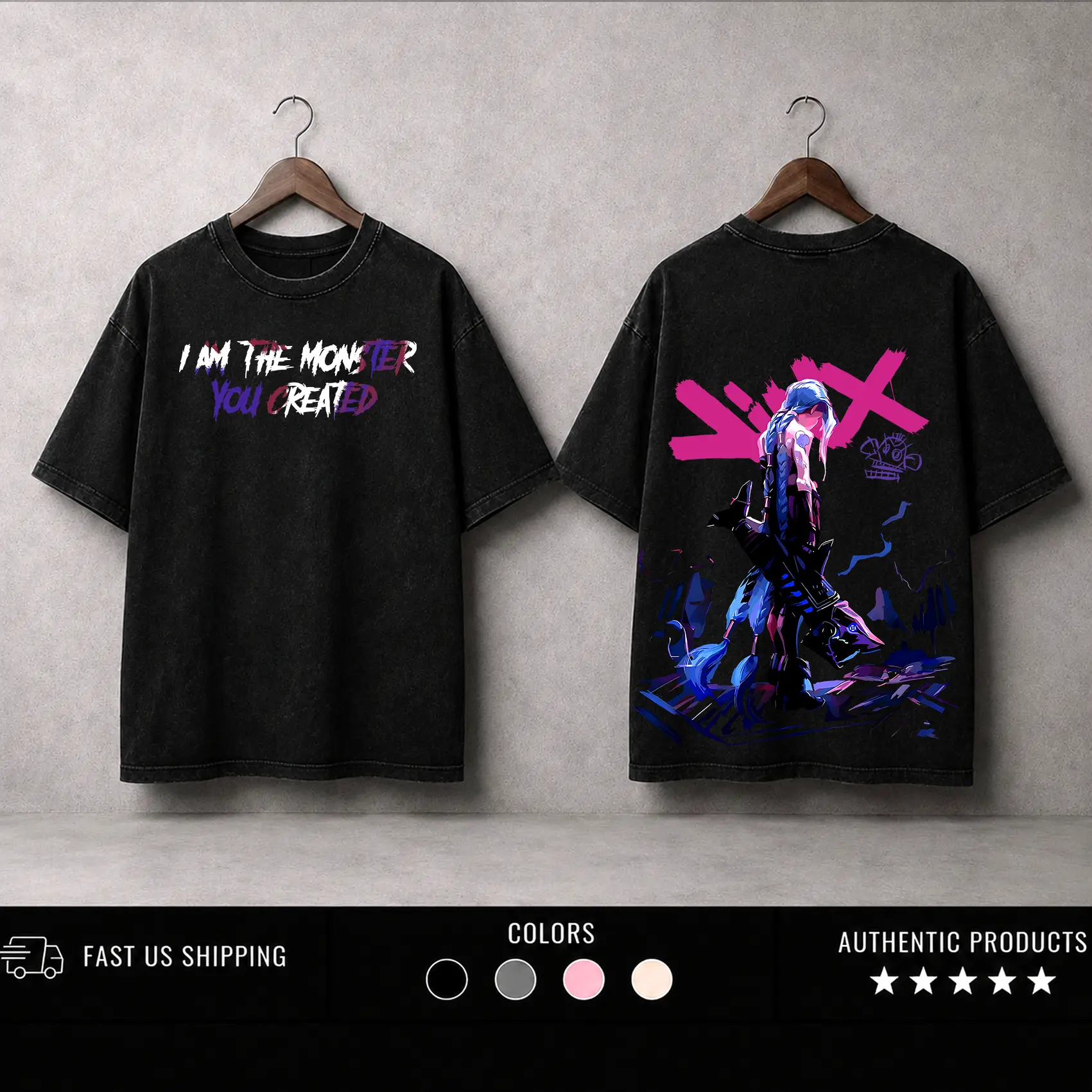 Jinx Arcane Show League Of Legends Washed Game T-shirt Game Heavyweight Cotton, Game Lover Unisex Shirt arcane merch Menswear Top Tshirt Streetwear