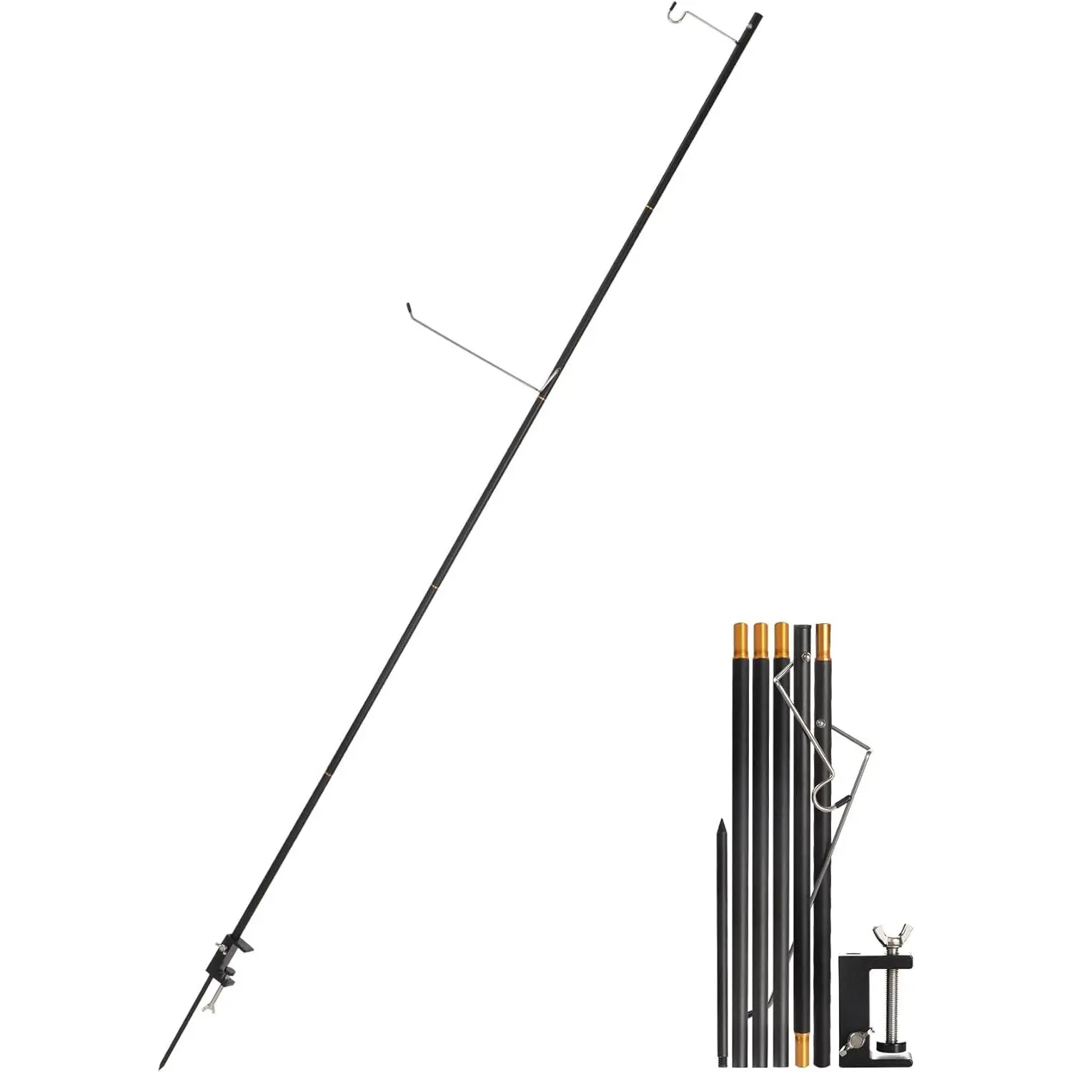 72in Ultralight Aluminum Lantern Stand, Collapsible & Portable Pole with Adjustable Heights, Stakes, and Clamp for Camping, Travel, Backpacking, Folding, 2 Hanging Options