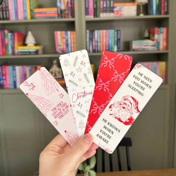 Set of 4 Christmas Bookmarks | 2x6 Double Sided Glossy and Matte Finish | Santa Bookmark, TBR List, Bookish Gift, Aesthetic Bookmark
