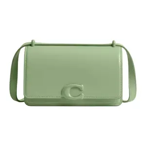 COACH Bandit 18 Logo Adjustable Strap Calfskin Crossbody Bag for Women in Silver and Pistachio