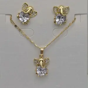 Elephant's fashion set clear stones necklace 18"inches with earrings studs GOLD-PLATED