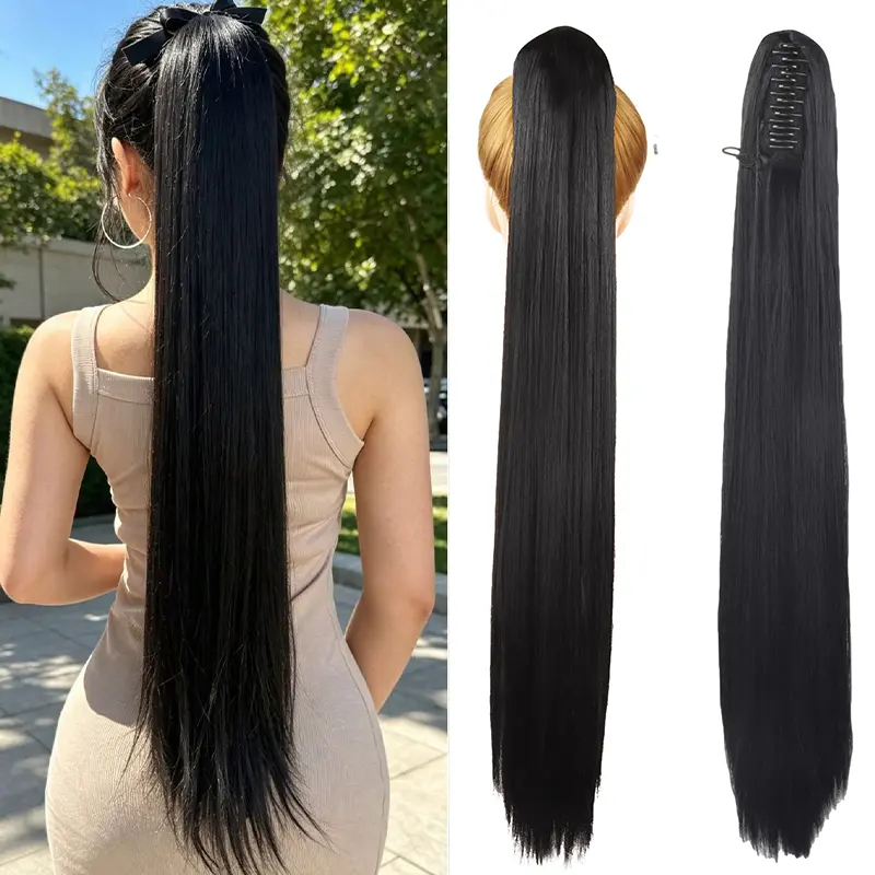 30 Inch Claw Clip in Ponytail Hair Extensions Long Straight Hair Clip Extension for Women Girl Fluffy Natural Looking Synthetic Hairpiece for   Party  Daily Use