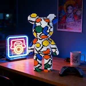Polka Dot Game Bear 3D Puzzle Building Blocks Decoration, Bookshelf Home Office Cabinet Decor, Party Living Room TV Stand Display
