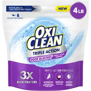 OxiClean Triple Action Odor Blasters Odor and Stain Remover Powder, To Use with Detergent, 4 lbs