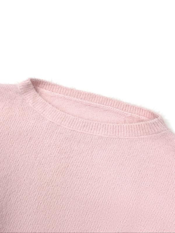 Women Off Shoulder Sweater Pink Knit Pullover Soft Fuzzy Jumper Long Sleeve Loose Fit Solid Color Casual Knitwear Elegant Fall Winter Tops Cozy Warm Chic Streetwear