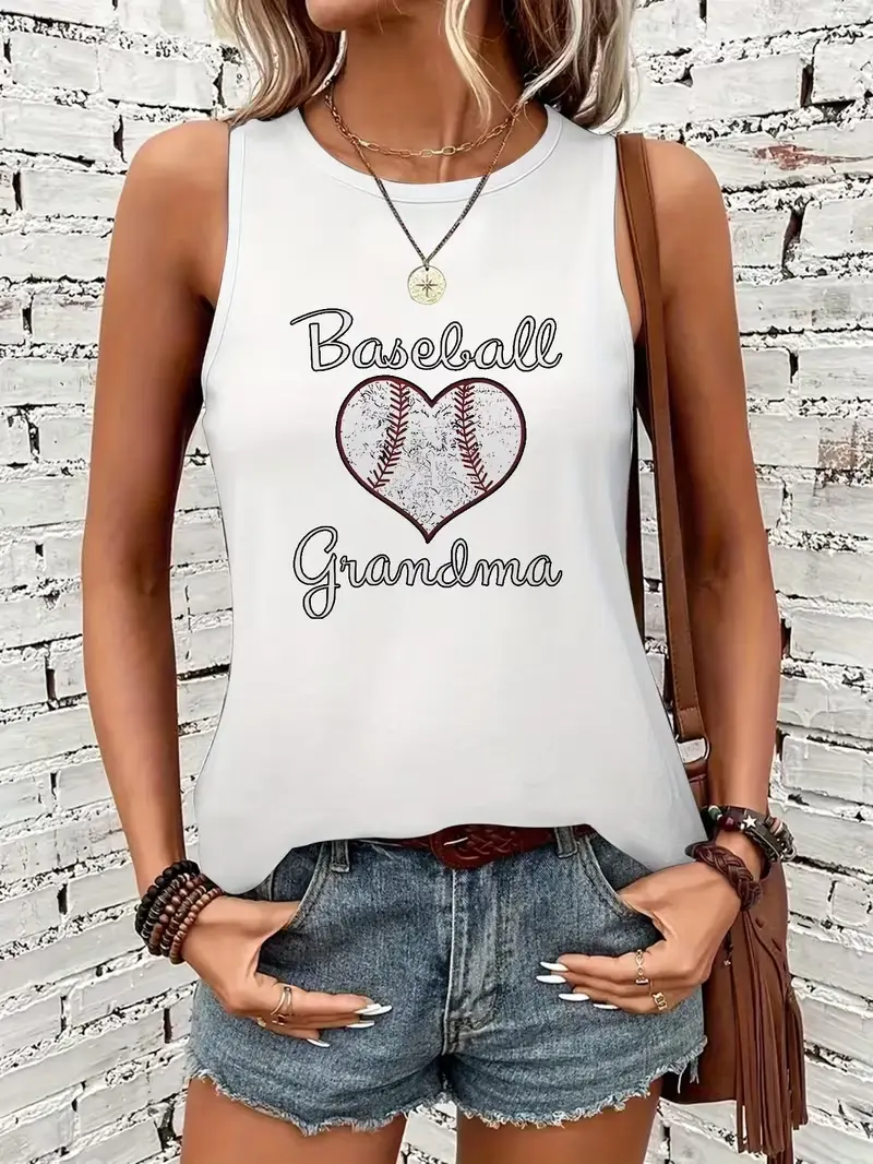 Women's Sleeveless Soft Relaxed Baseball Grandma Tank Top, Casual Sports Vest for Enthusiasts