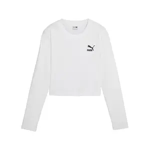 PUMA Womens Classics Baby Crew Neck Long Sleeve Casual Tops Casual - White