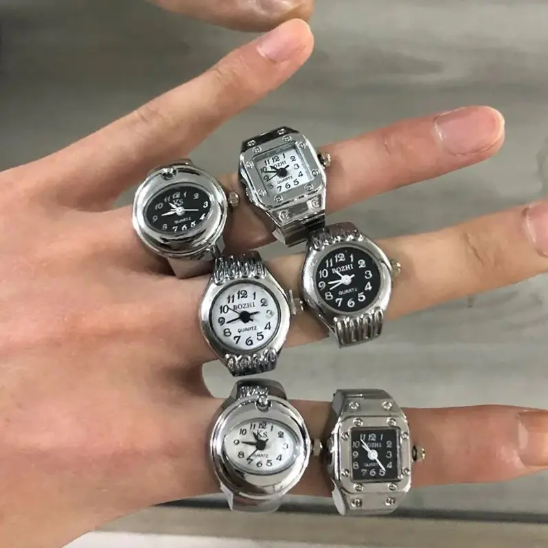 Alloy Couple Ring Watches Matching Romantic Gift For Him Her Finger Mini Clock Ring Workable Clock Finger Ring
