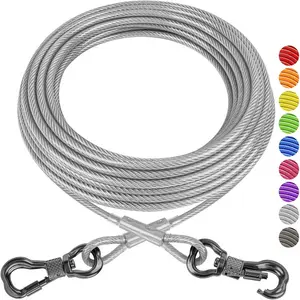 Dog Tie Out Cable, 50ft Heavy Duty Dog Chains for Outside with Lockable Hook, Pet Runner Cable Leads for Yard, Pet Line Tether for Small Medium Large Dogs Up to 500 LBS