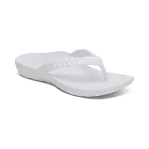 Aetrex Vicki Braided Thong Sandal - White Gloss | Arch Support Sandals for Foot Pain Relief & All-Day Comfort | Lightweight Walking Flip Flops