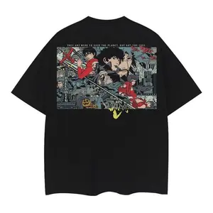 Cowboy Bebop "Spike" Heavyweight Vintage Tee 100% Cotton OVERSIZED Anime T-shirt Menswear Top Casual Streetwear Black Crewneck Tshirt Tropical