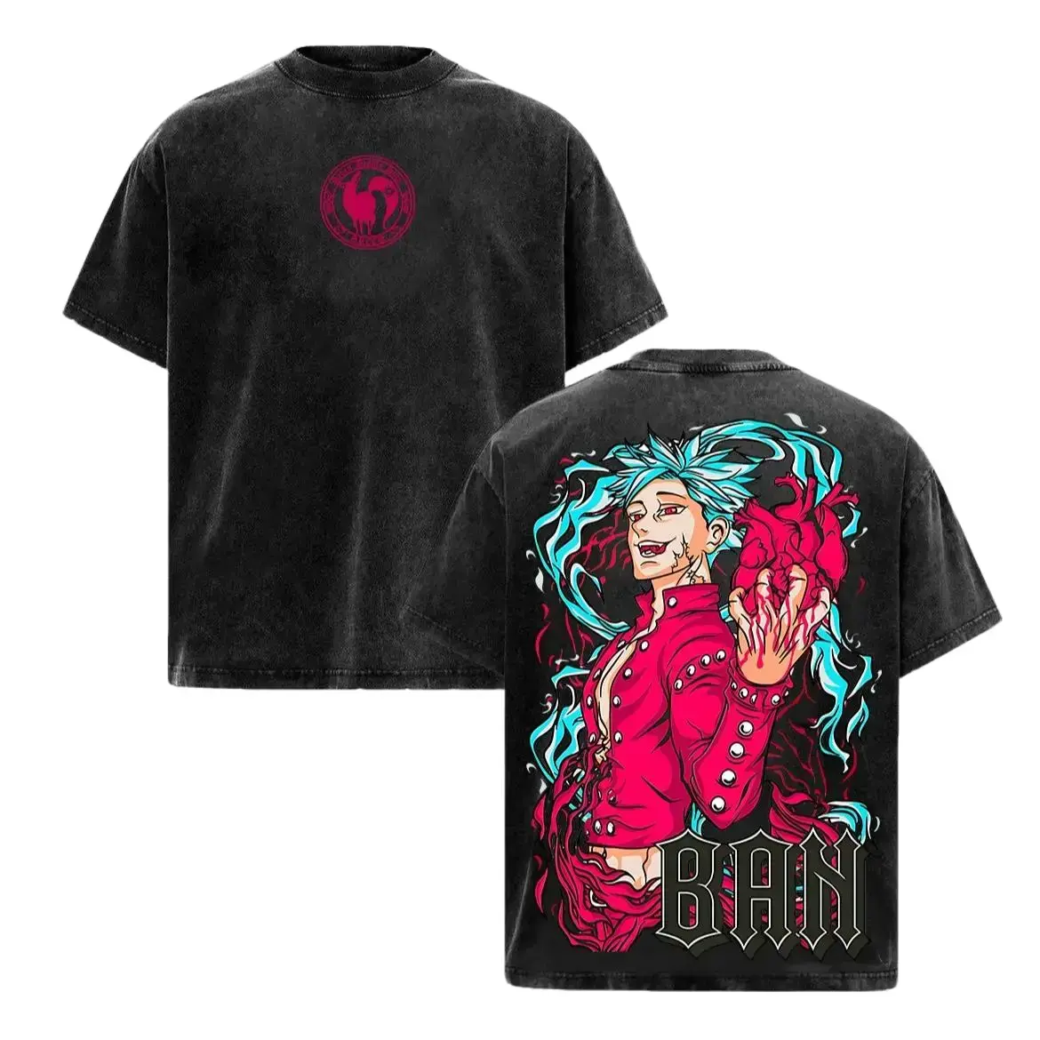 Vintage Undead Ban Fox Sin Of Greed SDS Seven Deadly Sins Oversized Graphic Tee Heavyweight Acid Wash Cotton T-Shirt Y2K Streetwear Nanatsu No Taizai Gym Pump Cover Japanese Anime Manga Aesthetic Grunge Outfits Merch Perfect Fan Gift Top Unisex
