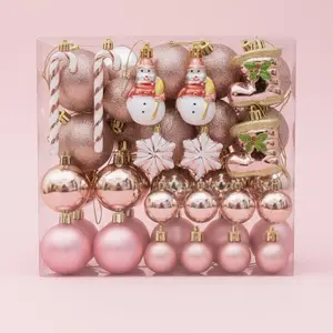 Pink Christmas Ornament Set – 29PCS Rose Gold & Pink Tree Decorations (Candy, Snowman, Boots, Stars & Balls)