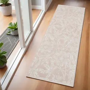 HomeRoots 553054 6 ft. Floral Distressed Runner Rug, Pink & Ivory