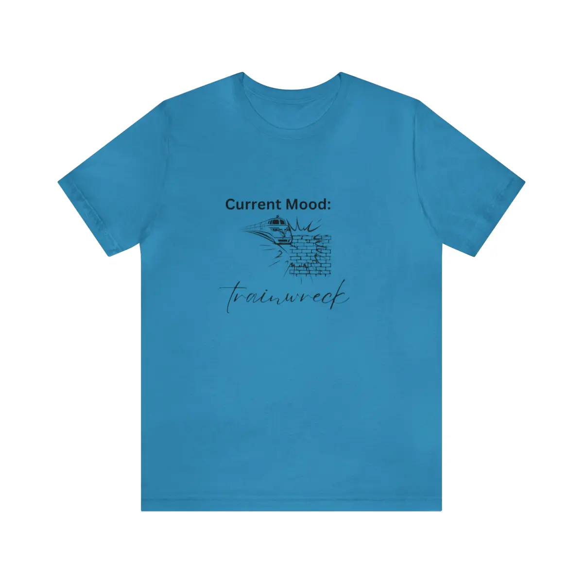 Printify Men's Unisex Round Neck Shortsleeve Streetwear T-Shirt - Casual Jersey Top with Current Mood Trainwreck Graphic, Tops, Menswear, Tshirt, All Seasons, 2Xl, Printed Graphic