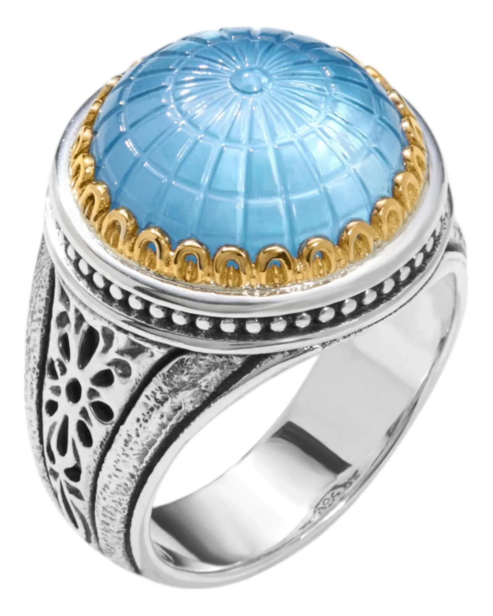 Konstantino Dome Sterling Silver 18k Gold MOP & Blue Spinel Ring DKJ972-628 S7 MSRP $1280