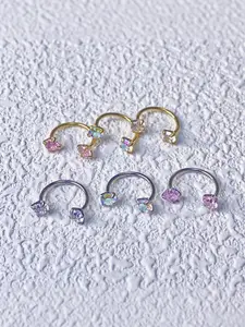 18G(1.0mm) 8mm Horseshoe Nose Hoop Internally Threaded Gems Nose Ring with Free Ball Holder