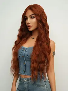 30 Inch Ginger Long Curly Wigs for Women, Gorgeous Fluffy Wigs without Bangs, Synthetic Lace Front Wigs for Party, Daily Use, Glueless Frontal Wig