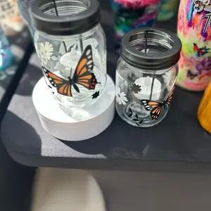 Butterfly Candle Holders - Glass Design with Butterfly Motif and Clear Jar Container