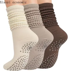 Grip Pilates Socks Women, Yoga Slouch Socks with Grip Barre Workout Hospital Long Scrunch Slipper Socks