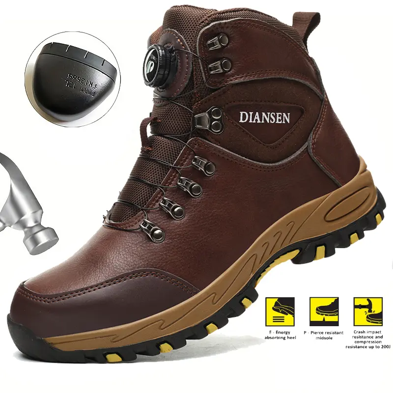 Men’s New Fashion Rotary Buckle Safety Work Boots Heavy‑Duty Steel Toe Anti‑Smash Puncture‑Proof Sneakers Water‑Repellent Lightweight & Comfortable Protective Footwear for Outdoor Construction Workers  Indestructible Shoes