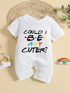 Cute Baby Letter Graphic Short Sleeve Bodysuit, Comfortable Round Neck Infant Romper for Boys and Girls, Spring and Fall Baby Clothes, Letter Print Bodysuit